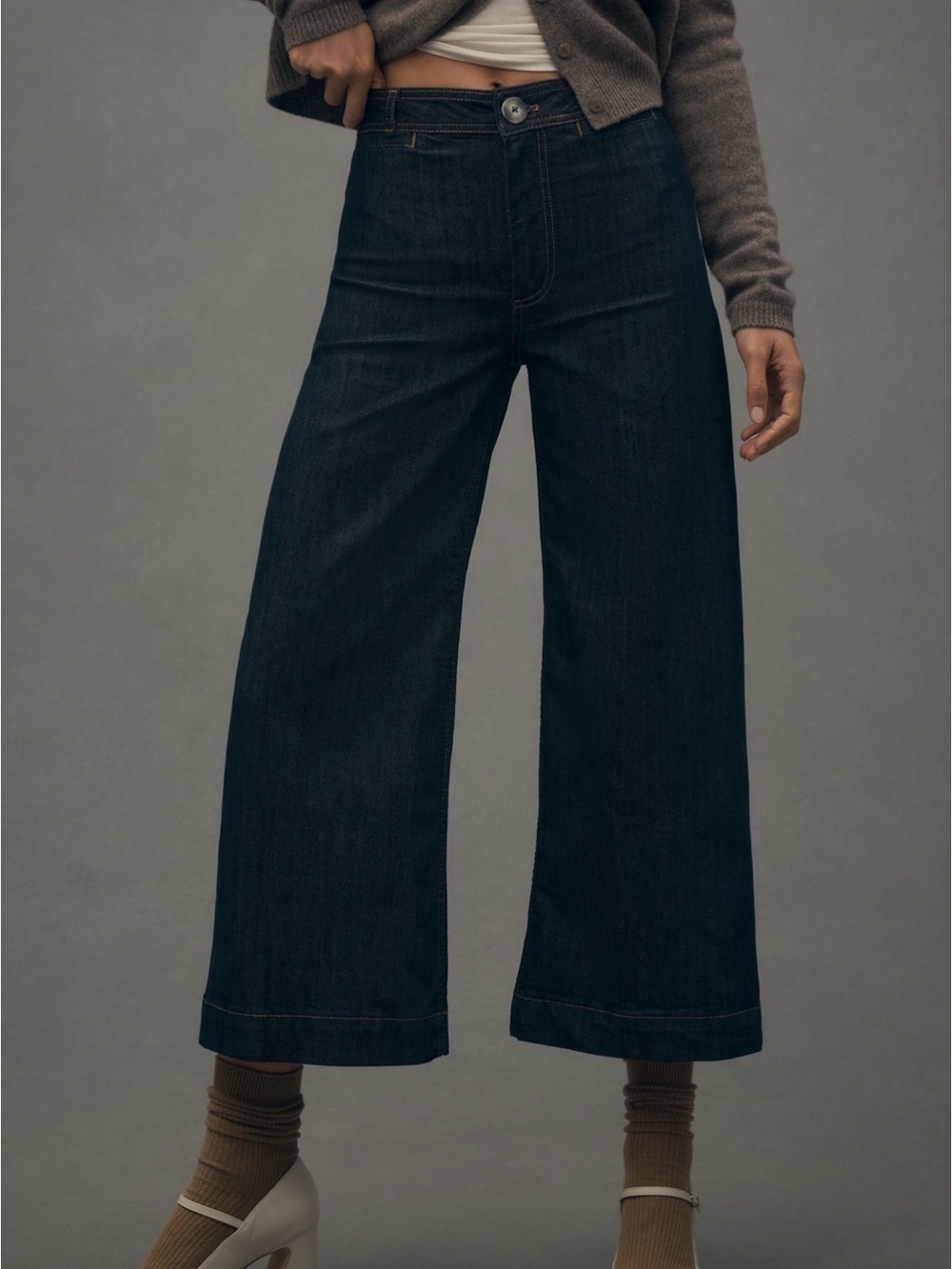 Anthropologie Dark Indigo Wide-Leg High-Rise Crop Jeans by Maeve